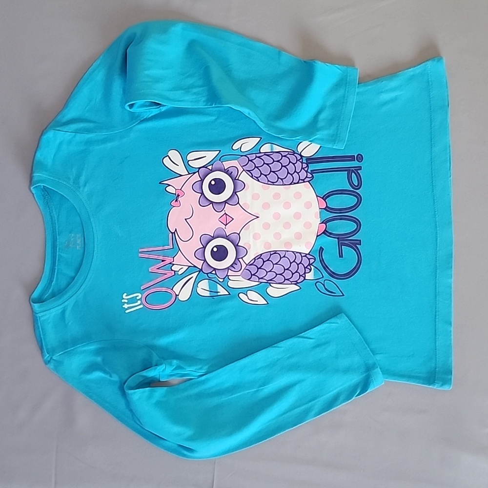 1989 ChildsPlace turquoise long sleeve (It's owl good) shirt. Size: M (7-8)